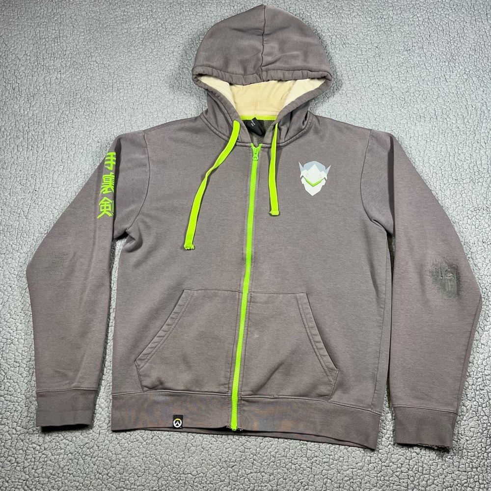 Jinx Overwatch Genji Ultimate Hoodie Mens Large Brown Neon Green‎ Zip Up Fleece
